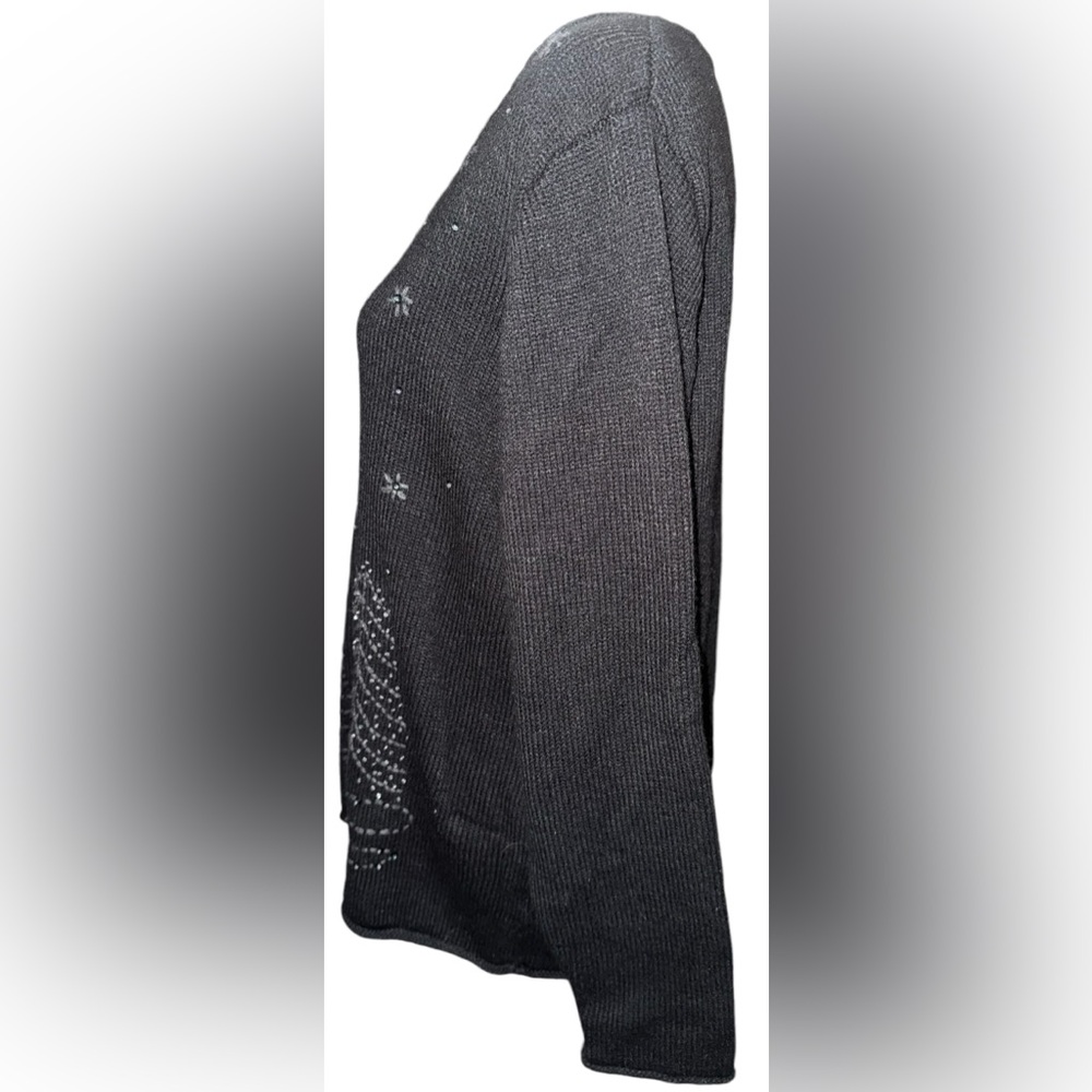 Black V-Neck Sweater with Winter Tree Design - Picture 5 of 13